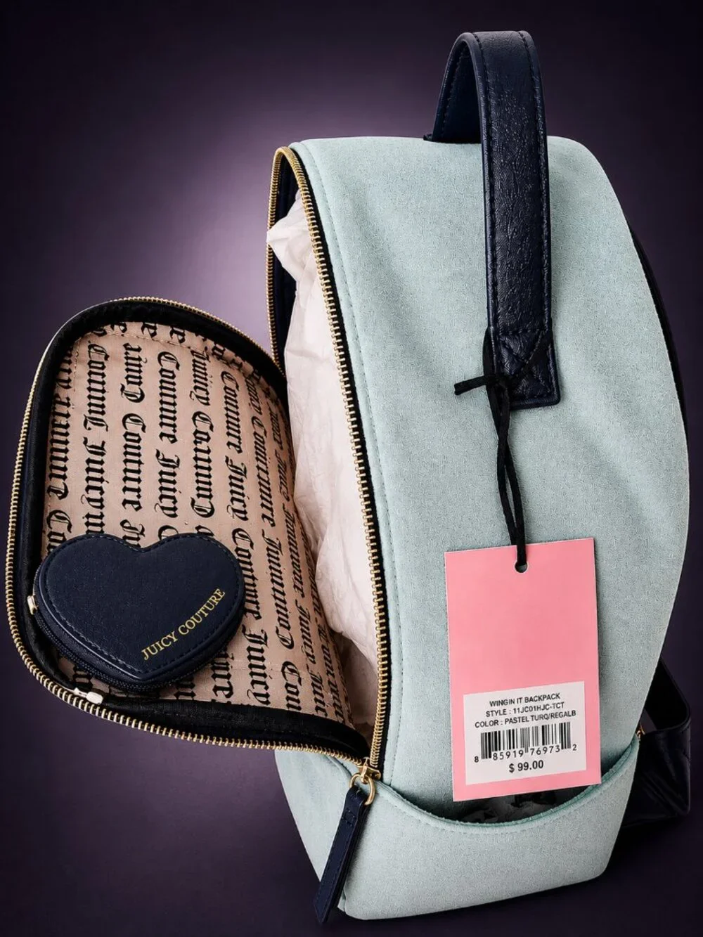 JUICY COUTURE Wingin It Crystal Mini Backpack & Heart Coin Pouch Wallet Key NWT